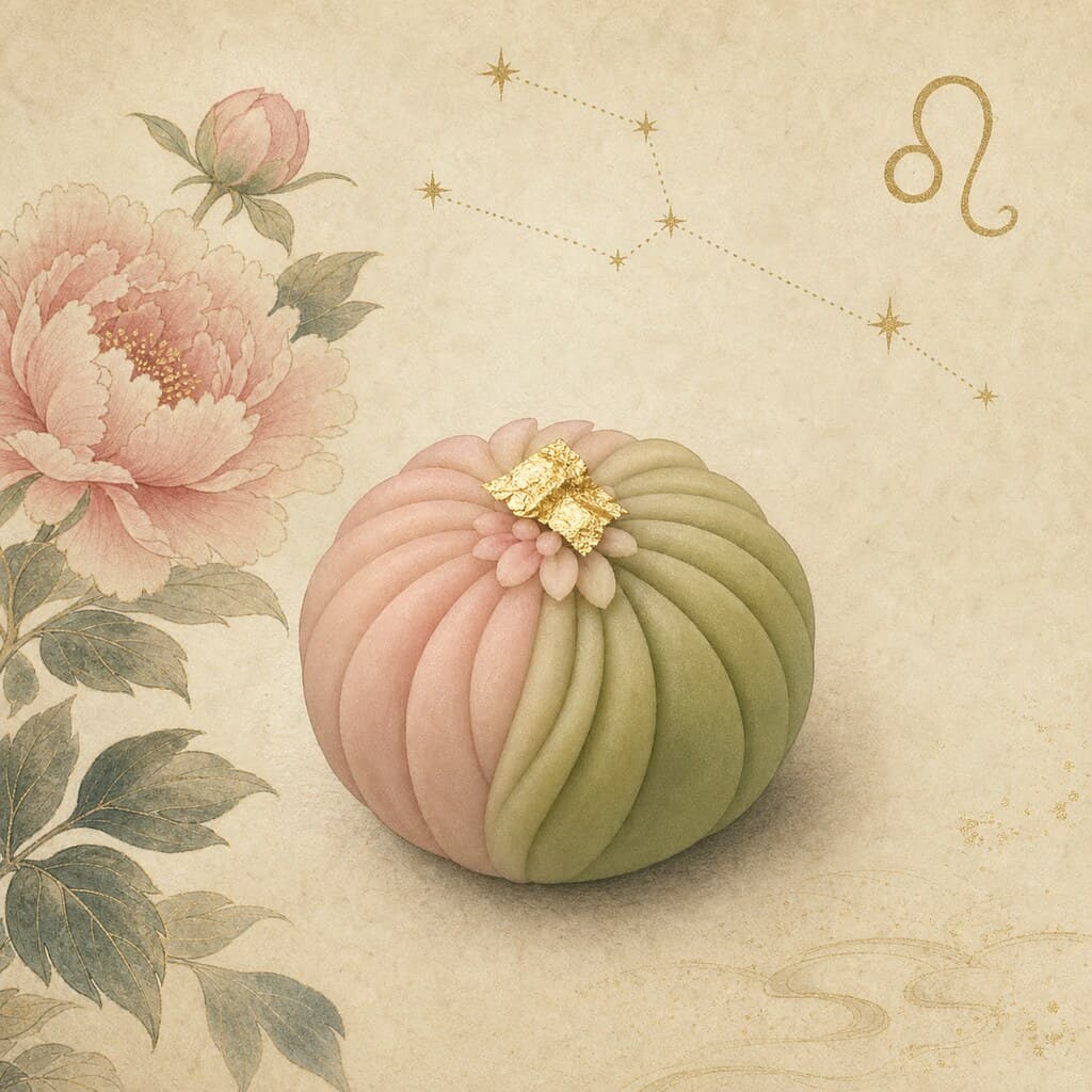 金箔をのせた上生菓子の画像